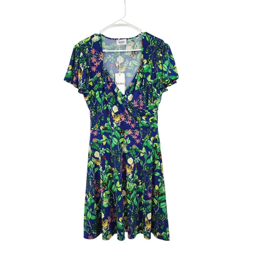 Leota Women's Flutter Sleeve Dress Butterfly Meadow Navy Multi Sz M